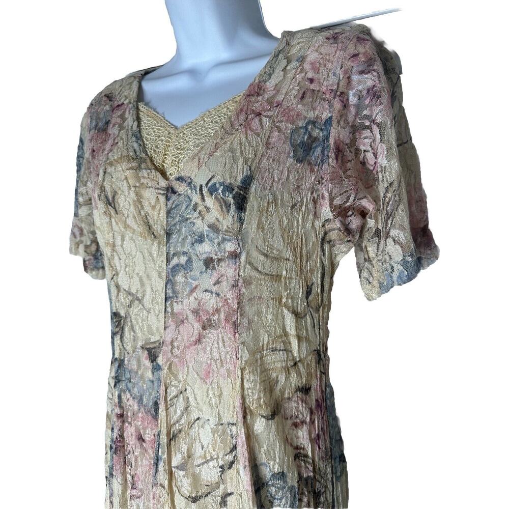 Vintage Lace Floral Maxi Dress S Rayon Cottagecore Indie Romantic Grunge 90s - Picture 4 of 12